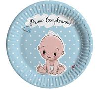 Ciao- Piatti Carta compostabili Primo Compleanno (Ø23cm), 8 Pezzi, Azzurro 22-24 cm, 34763