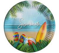 Ciao- Piatti Carta compostabili Summer Party (Ø18cm), 8 Pezzi 16-21 cm, Multicolore, 34792