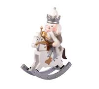Ciao- Schiaccianoci Natale Soldatino Re a cavallo con mantello (28cm) in legno e tessuto, bianco/argento