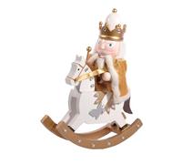 Ciao- Schiaccianoci Natale Soldatino Re a cavallo con mantello (28cm) in legno e tessuto, bianco/oro