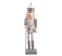 Ciao Schiaccianoci Natale Soldatino Re con scettro (24cm) in legno glitterato, argento/bianco