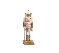 Ciao Schiaccianoci Natale Soldatino Re con scettro (24cm) in legno glitterato, oro/bianco
