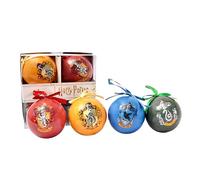 Ciao- Set 4 sfere decoupage ornamentali Harry Potter Casate Hogwarts (Ø8cm) originali Wizarding World con nastro in tessuto per albero di Natale in giftbox