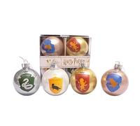 Ciao- Set 4 sfere decoupage ornamentali Harry Potter Casate Hogwarts Glitter (Ø8cm) originali Wizarding World con nastro in tessuto per albero di Natale in giftbox