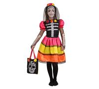 Ciao - Skull Flower Girl Costume con Velo e Borsetta per Bambini, Multicolore, 5-7 anni, 13026.5-7