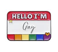 Ciao, sono - Distintivo arcobaleno LGBT personalizzato con finestra di dialogo per risvolti, normale, Metallo non prezioso