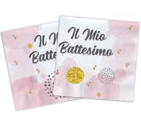 Ciao - Tovaglioli carta compostabili Battesimo (33x33cm, doppio velo), 20 pezzi, rosa