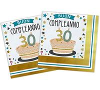 Ciao- Tovaglioli Carta compostabili Buon Compleanno 30 Shiny Gold (33x33cm, Doppio Velo), 20 Pezzi, Oro, Bianco, 34752