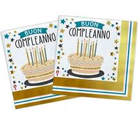 Ciao- Tovaglioli Carta compostabili Buon Compleanno Shiny Gold (33x33cm, Doppio Velo), 20 Pezzi, Oro, Bianco, 34747