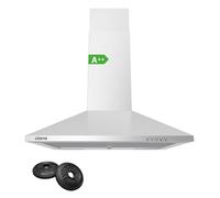 CIARRA A++ - Cappa aspirante a piramide, 60 cm, 370 m³/h, in acciaio inox con filtro a carbone CBCF002X2, 3 livelli di potenza, montaggio a parete, colore: Argento