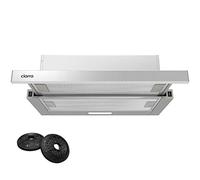 CIARRA A++ - Cappa aspirante a schermo piatto, 60 cm, 370 m³/h, con filtro ai carboni attivi CBCF002X2, integrato piatto, cappa aspirante a 2 livelli, colore: Argento