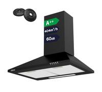 CIARRA CBCB6201 Cappa Aspirante Cucina 60 cm Classe A++ - Design Nero, 370 m³/h, 3 Livelli di Potenza, Montaggio a Parete con Filtro Carbone CBCF002X2