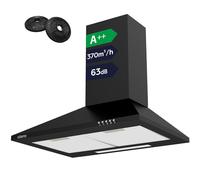 CIARRA CBCB6201 Cappa Aspirante Cucina 60 cm Design Nero, 370 m³/h,