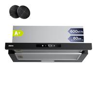 CIARRA CBCB6909A Cappa Aspirante Telescopica Integrata 60 cm 600m³/h, Classe A+ 3 Livelli di Potenza, Ricircolo con Filtro Carbone CBCF055, Nero