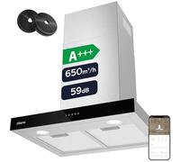 CIARRA CBCS6102 Cappa Aspirante 60 cm 650 m³/h Touch Control 4 Livelli Inclusa Booster Scarico Ricircolo Aria Montaggio a Parete Acciaio Inox con Filtri Carbone CBCF003