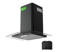 CIARRA Classe A++ Cappa Aspirante 60 cm CBCB6506B 650 m³/h Cappe camino curve in vetro con 3 velocità a ricircolo aspirazione cucina aspiratore con filtro a carbone CBCF004