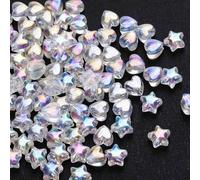 CIATBYYJ 100 perline in acrilico a forma di stella colorata e cuore, perline acriliche trasparenti per la creazione di gioielli fai da te, collane, bracciali, orecchini, portachiavi