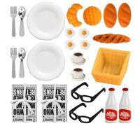 Cibo e Bevande Miniatura, Cibo in Miniatura per Bambole, Alimenti in Miniatura, Mini Cibo Set, 1:12 Accessori da Cucina in Miniatura, Stoviglie in Miniatura Pane Occhiali Miniature Giornale