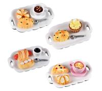 Cibo in Miniatura, Mini Cibo, Set di Colazione per Casa delle Bambole, Mini-Cucina per Casa delle Bambole, Accessori per Casa delle Bambole, Set di Colazione Simulata con Torta e Pane (4 Set)