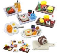 Cibo in Miniatura per Bambole,38Pezzi Miniatura Cibo e Bevande Miniatura,Alimenti in Miniatura,Mini Cibo Set,1:12 Accessori da Cucina in Miniatura con Colazione in Miniatura Pane Uova Caffè Toast
