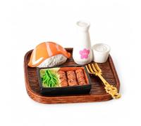 Cibo Miniatura per Casa delle Bambole, nigiri al salmone | plastica resistente - sushi - bottia sake - per dollhouse - micro paesaggio - include vassoio - per micro paesaggio