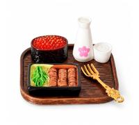 Cibo Miniatura per Casa delle Bambole, style to 1 | plastica resistente - sushi - bottia sake - per dollhouse - micro paesaggio - include vassoio - per micro paesaggio