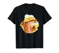 Cibo Paesaggio Bacon Egg Waffle Maglietta con Stampa Grafica Economica, Uomo, Nero, M
