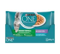 Purina One Indoor Cat Adult filettini in salsa multipack 4x85 gr (scadenza: 30/09/2025) - Vitello e carote - Tonno e fagiolini - 1° ORDINE? scegli lo sconto BZR5 / BZR20 + 200 punti fedeltà