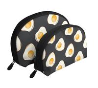 Cibo Uova Fritte Scure, Borsa per trucco a conchiglia Portamonete da donna Borsa da toilette piccola Borsa per cosmetici 2 pezzi