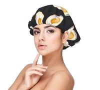 Cibo Uova Fritte Scure,Cuffia da notte elastica in raso per adulti, fascia per capelli in seta regolabile, cuffia da notte elastica per donne