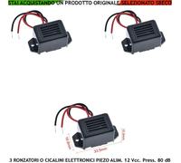 Cicalino Piezo 12 V. 3 Pz. Allarme Segnala Eventi Antifurto Ronzatore Elettron