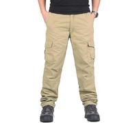 Cicano Pantaloni cargo da uomo, grandi e alti con fodera in pile caldo felpato, pantaloni invernali termici da allenamento spessi, cachi, M