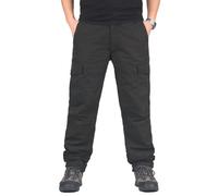 Cicano Pantaloni cargo da uomo, grandi e alti con fodera in pile caldo felpato, pantaloni invernali termici da allenamento spessi, Nero , XXL