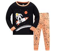 Cicano Set pigiama per ragazzi e ragazze, 2 pezzi, in cotone, motivo aerospaziale per bambini, Astronauta con razzo, 7 anni