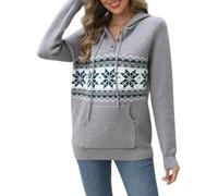 CiCiBird Felpe con cappuccio autunnali da donna maglione lavorato a maglia con scollo a V top oversize moda pullover casual a maniche lunghe camicie con tasche, Xmas1 Grigio, Large