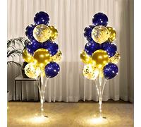 Cicicooie Set di 2 supporti per palloncini da pavimento con filo di luce, centrotavola per decorazione da pavimento, per baby shower, feste di compleanno, addio al nubilato (blu e oro)