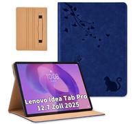 Cicili Custodia per tablet Lenovo Idea Tab Pro 12,7 pollici 2025, Folio Flip Multi PU Leather Esclusiva Farfalla Whimsical Cat Stand Cover con cinturino da polso TB-373FU TB-375FC - Blu