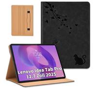 Cicili Custodia per tablet Lenovo Idea Tab Pro 12,7 pollici 2025, Folio Flip Multi PU pelle esclusiva farfalla stravagante gatto stand cover con cinturino da polso TB-373FU TB-375FC - Nero