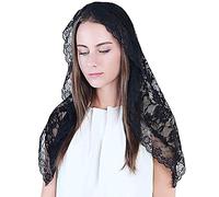 CICILIAYA Mantilla Velo di massa Velo Cappella Velo di pizzo Velo nero Velo bianco Velo lungo le spalle Vails Veli da chiesa Velo morbido per chiesa Messa Latina Ragazze Prima Comunione Regali, Nero