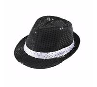 Cicilin Cappello Fedora con paillettes unisex Bling Retro Dance Jazz Cap Funky Party Costume Fedora, Nero 2, M