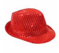 Cicilin Cappello Fedora con paillettes, unisex, stile retrò, per danza, jazz, funky party, costume Fedora (rosso) 54 cm