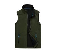 Cicilin Gilet da uomo in morbido pile senza maniche, per campeggio, escursionismo, con tasche con cerniera, Verde, L