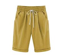 Cicilin Pantaloncini Bermuda Donna Elastico Pantaloncini Shorts di Cotone Taglie Forti con Coulisse A Vita Elastica Sportivi Basic in Cotone (Giallo 2XL)