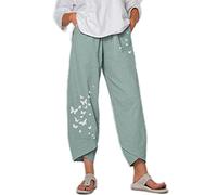 Cicilin Pantaloni Harem allentati da donna Pantaloni da yoga in cotone a gamba larga Pantaloni da yoga in vita elastica Casual Sport Allenamento Palestra, Verde 3199, M