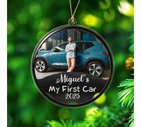 Ciciron Foto personalizzata My First Car Ornamento Regalo per Figlio Figlia Nipoti, Immagine Nuovo Ornamento di Natale a forma di Macchina 2025, Testo Personalizzato Nome Ricordo Ornamento Appeso