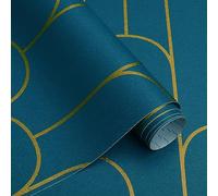 CiCiwind Carta da parati autoadesiva Geometrica 44×300cm Strisce Oro e Turchese, pellicola per mobili autoadesiva, impermeabile, pellicola adesiva per parete e mobili