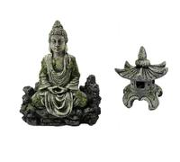 CiCixixi Acquario Buddha Ornamenti con Antico Faro Ornamento, Decorazioni Acquario, Simulazioni in Resina, Artificiale Resina Acquario Ornamento, Decorativo Acquario Accessori