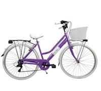 Cicli Tessari - bicicletta da donna bici da passeggio city bike ruota 28 trekking cambio 6 velocita' con cesto anteriore (viola)