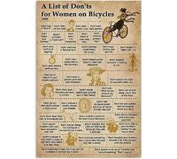 Ciclismo Conoscenza Metallo Un elenco di cose da non fare per le donne in bicicletta Poster Targhe vintage Decorazione da parete Casa Guida scientifica popolare Stanza Targa in latta 8x12 pollici