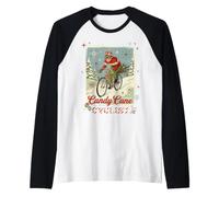 Ciclista Ciclista Candy Cane Bicicletta Uomo Retro Inverno Vacanze Maglia con Maniche Raglan